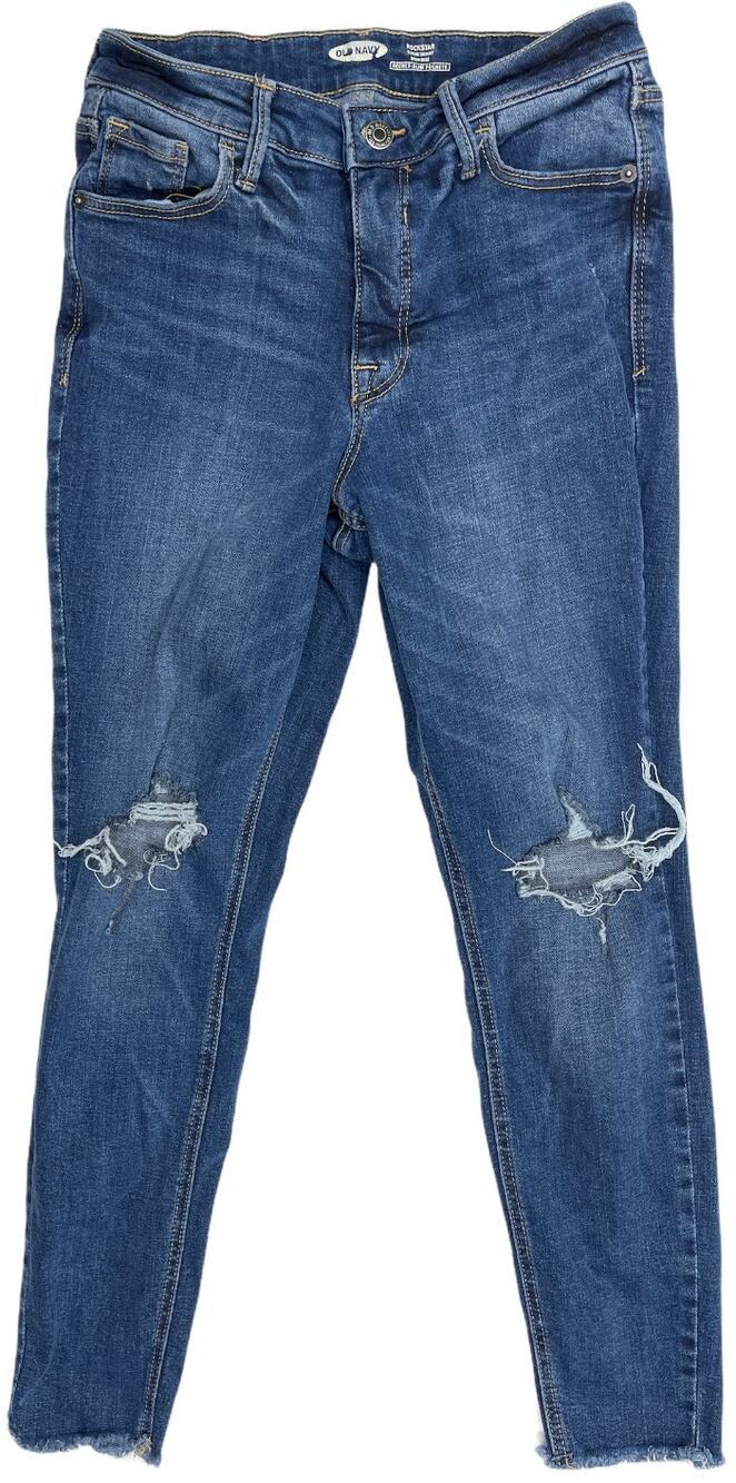 Old Navy Rockstar Super Skinny Jeans Women Size 2 Blue Denim High Rise Raw Hem